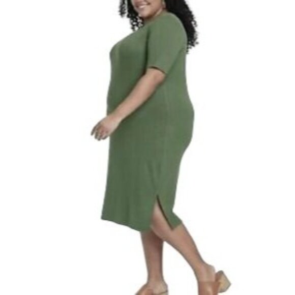 Ava & Viv Plus Size 4X Dress Midi T-Shirt Style Green Slit Classic Essential - Picture 3 of 8